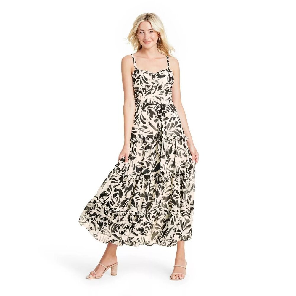 Alexis Cream Maxi Dress with Black Leaf Print